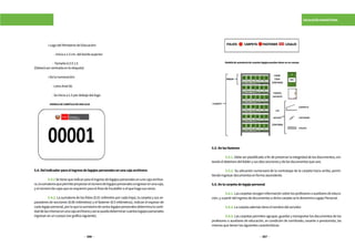 356 357
ESCALAFÓN MAGISTERIAL
	 •LogodelMinisteriodeEducación:
-Iniciaa1.5cm.delbordesuperior
	 -Tamaño6.5X1.5
(Deberásercentradaenlaetiqueta)
	 •Delanumeración:
	 -LetraArial56.
	 -Seiniciaa1.5pordebajodellogo.
5.4.Delindicadorparaelingresodelegajospersonalesenunacajaarchivera
	 5.4.1Setienequeindicarparaelingresodelegajospersonalesenunacajaarchive-
ra,lasumatoriaquepermiteproyectarelnúmerodelegajospersonalesaingresarenunacaja,
yelnúmerodecajasqueserequierenparaelÁreadeEscalafónoelquehagasusveces.
	 5.4.2. La sumatoria de los folios (0.01 milímetro por cada hoja), la carpeta y sus se-
paradores de secciones (8.00 milímetros) y el fastener (8.5 milímetros), indican el espesor de
cadalegajopersonal,porloquelasumatoriadevarioslegajospersonalesdeterminalacanti-
daddelasmismasenunacajaarchiverayasísepuedadeterminarcuántoslegajospersonales
ingresanenuncuerpo(vergráficosiguiente).
5.5.Delosfastener
	 5.5.1. Debe ser plastificado a fin de preservar la integridad de los documentos, evi-
tandoeldeteriorodelfolderysusdiezseccionesydelosdocumentosqueune.
	 5.5.2. Su ubicación comenzará de la contratapa de la carpeta hacia arriba, permi-
tiendoingresardocumentosenformaascendente.
5.6.Delacarpetadelegajopersonal
	 5.6.1.Lascarpetasrecogeninformaciónsobrelosprofesoresoauxiliaresdeeduca-
ción,yapartirdelingresodedocumentosadichacarpetaseledenominaLegajoPersonal.
	 5.6.2.Lacarpetaademástieneelnombredelservidor.
	 5.6.3. Las carpetas permiten agrupar, guardar y transportar los documentos de los
profesores o auxiliares de educación, en condición de nombrado, cesante o pensionista, las
mismasquetienenlassiguientescaracterísticas:
FOLIOS FASTENERCARPETA LEGAJO
MODELODECARÁTULADEUNACAJA
Modelodesumatoriadecuantoslegajospuedanobrarenuncuerpo
 