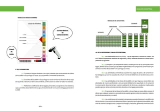 374 375
ESCALAFÓN MAGISTERIAL
9.DELASIGNATURA
	 9.1.ConsisteenasignarnúmerosalascajasyestantesqueseencuentranenelÁrea
deEscalafónoelquehagasusveces,loquepermitesuinmediatalocalización.
	 9.2.EnelÁreadeEscalafónoelquehagasusvecesseinicialaubicacióndelascajas
deizquierdaaderechaenformadescendente,continuandoeseordenentodoslosestantes.
	 9.3.Mediantelacodificacióndeloslegajospersonalesylasignaturaalosestantesy
cajas,permitiráubicarfácilmentelacajayelestantedondeseencuentraellegajopersonalen
laIGED.
10.DELASEGURIDADYSALUDOCUPACIONAL
	10.1.DeconformidadconlaLey29783, “LeydeSeguridadySaludenelTrabajo”,las
IGED deben implementar medidas de seguridad y salud, debiendo tenerse en cuenta princi-
palmentelosiguiente:
	 10.2. La limpieza y el saneamiento básico constituyen dos de las principales estra-
tegias,dentrodelasaccionesquesedebenimplementarenelcampodelaconservaciónpre-
ventivaenelÁreadeEscalafónoelquehagasusveces.
	 10.3. Las actividades archivísticas expanden las cargas de polvo y de contaminan-
tesbiológicosquesonloscausalesdeunbuennúmerodedeteriorosenlosbienesdocumen-
tales.
	10.4. Las actividades en las Áreas de Escalafón o el que haga sus veces deben ser
abordadas de manera profesional y con personal debidamente capacitado en el campo de
la conservación documental por cuanto la aplicación de técnicas y productos inadecuados
puedengenerardañosalosdocumentosobrantesenloslegajospersonales.
	 10.5. El personal de las Áreas de Escalafón o el que haga sus veces debe conocer el
efecto que cualquier sustancia y procedimiento pueden generar sobre los soportes, materia-
lesdealmacenamientoysusalud.
	 10.6.Lascondicionesdehumedadytemperaturapuedenfavorecerlaacidificación
delosmismosylaocurrenciadedeteriorosfísicosyquímicosporlogeneralirreversibles,ade-
más de acarrear consigo ácaros y esporas de hongos y bacterias, generando manchas de di-
MODELODECÓDIGODEBARRAS
 
