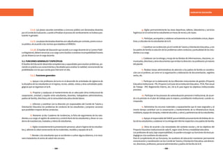 398 399
AUXILIAR DE EDUCACIÓN
	 3.1.8. Las plazas vacantes sometidas a concurso público son declaradas desiertas
porelComitédeEvaluación,cuandoalfinalizarelprocesodenombramientonohubierapos-
tulanteniganador.
	 3.1.9.Lasplazasdeclaradasdesiertassonadjudicadasporcontrato,previoconcur-
sopúblico,deacuerdoalasnormasqueestableceelMINEDU.
	 3.1.10.ElAuxiliardeEducaciónqueaccedeauncargodocentedelaCarreraPúbli-
caMagisterial,deberárenunciarasucargocomoAuxiliarsiexistieseincompatibilidadhoraria
y/odedistanciaconelcargodocente.
3.2.FUNCIONESGENERALESYESPECÍFICAS
ElAuxiliardeEducacióndesarrollacompetenciasycapacidadespararesolverproblemas,po-
niendoenprácticasusconocimientosyfacultadesparaanalizarlarealidad,reconociendolas
posibilidadesconlasquecuentaparaintervenirenella.
	 3.2.1.Funcionesgenerales:
	 a. Apoyar a los profesores de turno en el desarrollo de actividades de vigilancia de
la disciplina de los estudiantes en el ingreso, recreo, salidas, visitas y otras actividades peda-
gógicasqueseorganizanenlaIE.
	 b. Propiciar y coadyuvar al mantenimiento de un adecuado clima institucional de
cooperación, amistad y respeto entre estudiantes, docentes, trabajadores administrativos,
padresdefamilia,directivosydelacomunidadeducativadondelabora.
	 c. Informar y coordinar con la dirección y/o responsables del Comité de Tutoría y
Orientación Educativa los problemas de conducta de los estudiantes y proponer acciones
queposibilitenmejorardichasconductas.
	 d. Mantener al día: Cuaderno de incidencias, la ficha de seguimiento de los estu-
diantesasucargo;elregistrodeasistenciaycontroldiariodelosestudiantesy;llevaruncua-
dernodeinasistencias,trasladosyretirosdeestudiantes.
	 e.Vigilarconstantementelapresentaciónpersonal,saludehigienedelosestudian-
tesy,ademáslacabalconservacióndelosmateriales,mueblesyequiposdelaIE.
	 f. Atender a los estudiantes que se accidenten o sufran alguna dolencia, si es nece-
sariotrasladarlosalcentrodesaludmáscercano.
	 g. Vigilar permanentemente las áreas deportivas, talleres, laboratorios y servicios
higiénicosenelcontroldelosestudiantesenhorasderecreoydeclases.
	 h. Participar,acompañarycolaboraractivamenteenlasactividadescívicas,depor-
tivasyculturalesdelosestudiantesdelaIE.
	 i.Coordinarconladireccióny/oelComitédeTutoríayOrientaciónEducativa,ycon
los padres de familia la solución de los problemas sobre conducta y puntualidad de los estu-
diantesasucargo.
	 j. Colaborar con la entrega y recojo de las libretas de informaciones, citaciones, co-
municados,directivasyotrosdocumentosqueemitanladirección,losprofesoresy/otutores
delplantel.
	 k. Realizar tareas administrativas de atención a los padres de familia en coordina-
ción con el profesor, así como en la organización y elaboración de documentación, registros
varios,etc.
	 l. Participar en la elaboración de los diferentes instrumentos de gestión (Proyecto
EducativoInstitucional-PEI,ProyectoCurriculardelaInstituciónEducativa-PCIE,Plananual
de Trabajo - PAT, Reglamento Interno, etc.) de la IE para lograr los objetivos institucionales
previstos.
	 m. Participar en los procesos de autoevaluación personal e institucional, de acuer-
do a lo previsto en el plan de trabajo para la mejora y acreditación institucional, cuando co-
rresponda.
	 n. Administrar los recursos materiales y equipamientos que le sean asignados y al
mismo tiempo contribuir con la conservación y mantenimiento de la infraestructura (local,
mobiliario,equipodecómputo,materialeducativo,uotros)ypertenenciasdelosestudiantes.
	 o.ApoyaralresponsabledelSIAGIEparaeldebidoprocesamientodeboletasdeno-
tasdelosestudiantesycolaborarenlaentregadelinformerespectivoalospadresdefamilia.
	 p. Otros de acuerdo a las necesidades del contexto escolar y de los objetivos del
ProyectoEducativoInstitucionaldecadaIE,segúnnivel,formaymodalidadeducativa.
Losprofesoresdeaula,bajoresponsabilidad,nopuedenencargarsusfuncionestécnicospe-
dagógicasalosauxiliaresdeeducación.
Para el cumplimiento de sus funciones, los auxiliares de educación mantienen permanente
comunicaciónycoordinaciónconlosComitédeTutoríayOrientaciónEducativa,subdirecto-
res,directores,profesores,personaladministrativoypadresdefamiliadelaIE.
 