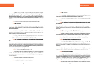 414 415
AUXILIAR DE EDUCACIÓN
	 a. Conforme a la Ley Nº 27409, el Auxiliar de Educación tiene derecho a una licen-
cia con goce de remuneraciones por treinta (30) días naturales, a partir del día siguiente de
la resolución de colocación familiar y suscrita el acta de entrega del niño y siempre que el
adoptadonotengamásdedoce(12)añosdeedad.Lafaltadecomunicaciónalempleadoren
un plazo de quince (15) días naturales a la entrega del niño impide al trabajador el goce de la
misma.
	 b.Silospeticionariossoncónyuges,lalicenciaserátomadaporlamujer.
	6.3.4 Porpaternidad
	 a.ElAuxiliardeEducación,tienederechoalicenciaremuneradaporpaternidadpor
cuatro (4) días hábiles consecutivos, en caso de alumbramiento de su cónyuge o conviviente
declaradojudicialmente.
	 b.LalicenciasecomputadesdelafechaqueelAuxiliardeEducaciónindique,com-
prendida entre la fecha de nacimiento del hijo y la fecha en que la madre o el hijo o hija sean
dadosdealtaporelcentromédicorespectivo.
	 c. El Auxiliar de Educación debe comunicar al empleador, con una anticipación no
menordequince(15)díasnaturales,respectodelafechaprobabledelparto.
	 6.3.5 Por enfermedad grave o terminal o accidente grave de familiares direc-
tos
Conforme a la Ley Nº 30012, el Auxiliar de Educación tendrá derecho a licencia con goce de
haberporelplazomáximodesiete(7)díascalendariocuandounfamiliardirecto(hijo,padre
o madre, cónyuge o conviviente) tenga una enfermedad grave o terminal o un accidente que
pongaenserioriesgosuvida,conelobjetodeasistirlo.
	 6.3.6 Porfallecimientodepadres,cónyugeehijos
	 a. Se concede en cada caso, si el deceso se produjera en la provincia donde presta
servicios el Auxiliar de Educación, la licencia es por ocho (8) días calendario y si el deceso o
sepelio se produjera en provincia distinta al de su centro de trabajo, la licencia es por quince
(15)díascalendario.
	 b.Secomputaapartirdeldíasiguientedelfallecimiento.
	 c.Seconcedesindeduccióndelperíododevacaciones.
	 6.3.7 Porsiniestros
	 a.Seconcedeporcausafortuitacomo:terremotos,inundaciones,huaycosuotros;
oporcausadefuerzamayorcomo:incendios,conmociónsocialuotros.
	 b. Es determinadaporlaautoridadcompetente, sin excederel plazo de treinta(30)
díascalendario.
	 6.3.8 Por capacitación organizada por el Ministerio de Educación o los Gobier-
nosRegionales
SeotorgaalAuxiliardeEducaciónparaparticiparencapacitacionesreferidasasucargo,pro-
movidas por el Ministerio de Educación y los Gobiernos Regionales hasta por un período de
un(01)año.
	 6.3.9 PorasumirrepresentaciónoficialdelEstadoPeruano
	 a. Se otorga al Auxiliar de Educación que represente oficialmente al Perú en certá-
menesdecarácternacionaly/ointernacionaldecaráctereducativo,culturalodeportivo.
	 b.LaResolucióndelicenciaseráexpedidaporlaUGELyeshastapor30días.
	 6.3.10 Porcitaciónexpresa,judicial,militaropolicial
	 a. Se concede al Auxiliar de Educación que debe concurrir a lugar geográfico dife-
renteasucentrolaboralpararesolverasuntos,judiciales,militaresopoliciales,previapresen-
tacióndelanotificación.Seotorgaporeltiempoquedurelaconcurrenciamáseltérminode
ladistancia.
	 b. La licencia no procede por detención privativa de la libertad. De ser el caso, la
instanciadegestióneducativadescentralizadaevalúalasituaciónlaboraldelservidor.
	 6.3.11Porrepresentaciónsindical
	 a. Se otorga licencia por representación sindical con goce de remuneración a cua-
tro (4) miembros de la Junta Directiva del Sindicato de Auxiliares de Educación Nacional o
FederaciónNacionaldeAuxiliaresdeEducación,constituidosparaladefensadelosderechos
e intereses de los Auxiliares de Educación, que se encuentren debidamente inscritos en el
RegistrodeOrganizacionesSindicalesdeServidoresPúblicos-ROSSPcorrespondiente.
	 b. Por cada DRE del ámbito nacional corresponde licencia con goce de remunera-
 