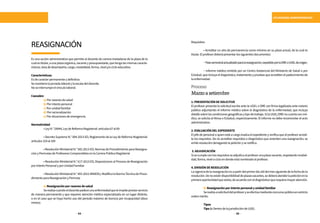 54 55
SITUACIONES ADMINISTRATIVAS
Es una acción administrativa que permite al docente de carrera trasladarse de la plaza de la
cualestitular,aunaplazaorgánica,vacanteypresupuestada,quetengalasmismascaracte-
rísticas:áreadedesempeño,cargo,modalidad,forma,nively/ocicloeducativo.
Características:
Esdecarácterpermanenteydefinitivo.
Semantienelajornadalaboralylaescaladeldocente.
Noseinterrumpeelvínculolaboral.
Causales:
	 a)Porrazonesdesalud
	 b)Porinteréspersonal
	 c)Porunidadfamiliar
	 d)Porracionalización
	 e)Porsituacionesdeemergencia.
Normatividad
	 •LeyN.°29944,LeydeReformaMagisterial:artículos67al69
	 • Decreto Supremo N.° 004-2013-ED, Reglamento de la Ley de Reforma Magisterial:
artículos154al169
	 • Resolución Ministerial N.° 582-2013-ED, Normas de Procedimiento para Reasigna-
ciónyPermutasdeProfesoresComprendidosenlaCarreraPúblicaMagisterial
	 • Resolución Ministerial N.° 617-2013-ED, Disposiciones al Proceso de Reasignación
porInterésPersonalyporUnidadFamiliar
	 •ResoluciónMinisterialN.°455-2015-MINEDU,ModificalaNormaTécnicadeProce-
dimientoparaReasignaciónyPermuta
	 a)Reasignaciónporrazonesdesalud
	 Serealizacuandoeldocentepadeceunaenfermedadqueleimpideprestarservicio
de manera permanente y que requiere atención médica especializada en un lugar distinto,
o en el caso que se haya hecho uso del periodo máximo de licencia por incapacidad (doce
meses).
REASIGNACIÓN Requisitos:
	 • Acreditar un año de permanencia como mínimo en su plaza actual, de la cual es
titular.Elprofesordeberápresentarlossiguientesdocumentos:
	 −Pasesemestralactualizadoparalareasignación,expedidoporlaDREoUGELdeorigen.
	 − Informe médico emitido por un Centro Asistencial del Ministerio de Salud o por
EsSalud,queincluyaeldiagnóstico,tratamientoypruebasqueacreditenelpadecimientode
laenfermedad.
Proceso
Marzoasetiembre
1.PRESENTACIÓNDESOLICITUD
El profesor presenta la solicitud escrita ante la UGEL o DRE con firma legalizada ante notario
público adjuntando el informe médico sobre el diagnóstico de la enfermedad, que incluya
detallesobrelascondicionesgeográficasytipodetrabajo.SilaUGEL/DREnocuentaconmé-
dico, se solicita al Minsa o EsSalud, respectivamente. El informe no debe recomendar el acto
administrativo.
2.EVALUACIÓNDELEXPEDIENTE
El jefe de personal o quien está a cargo evalúa el expediente y verifica que el profesor acredi-
te los requisitos. De no acreditar requisitos o diagnóstico que ameriten una reasignación, se
emiteresolucióndenegandolapeticiónysenotifica.
3.ADJUDICACIÓN
Sisecumpleconlosrequisitosseadjudicaalprofesorunaplazavacante,respetandomodali-
dad,forma,nivelocicloendondeestánombradoelprofesor.
4.EMISIÓNDERESOLUCIÓN
Lavigenciadelareasignaciónesapartirdelprimerdíaútildelmessiguientedelafechadela
resolución.Denoexistirdisponibilidaddeplazasvacantes,sedeberáatenderlapeticiónenla
primeraoportunidadqueexista,deacuerdoconeldiagnósticoquerequieramayoratención.
	b)Reasignaciónporinteréspersonalyunidadfamiliar
	 Serealizaasolicituddelprofesoryseefectúamedianteconcursopúblicoenestricto
ordenmérito.
	Tipos
	 Tipo1:DentrodelajurisdiccióndeUGEL
 