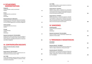 8 9
III. CONTRATACIÓN DOCENTE
Política remunerativa del profesor contratado
Casuística
Normatividad
Decreto Supremo N.° 002-2016-MINEDU
Establece el procedimiento, requisitos y condiciones para el con-
trato docente en el marco de la Ley N.° 30328
Ley N.° 30202
Ley que otorga asignación especial por laborar en el valle de los
ríos Apurímac, Ene y Mantaro (VRAEM) a los profesores contrata-
dos y dicta otras disposiciones.
II. SITUACIONES
ADMINISTRATIVAS
Reasignación
Conceptos generales, causales y procedimiento
Casuística
Permuta
Conceptos generales y procedimiento
Casuística
Normatividad
Resolución Ministerial N.° 0582-2013-ED
Aprueban Norma Técnica denominada “Normas de Procedimien-
to para Reasignaciones y Permuta de Profesores Comprendidos
enlaCarreraPúblicaMagisterialdelaLeydeReformaMagisterial”
Licencias y permisos
Conceptos generales y tipo de licencia
Casuística
El Encargo
Conceptos generales
Casuística
Normatividad
Resolución Viceministerial N.° 076-2015-MINEDU
Aprueban Norma Técnica denominada “Normas que regulan el
procedimiento para el encargo de plazas vacantes de cargos di-
rectivos,jerárquicosyespecialistasdeeducaciónenelmarcodela
Ley de Reforma Magisterial”
67
88
105
97
133
127
54
63
Ley N.° 30328
Ley que establece medidas en materia educativa y los derechos y
beneficios del profesor contratado
Decreto Supremo N.° 226-2015-EF
Establecen monto, criterios y condiciones de la remuneración
mensual,lasbonificacionesporcondicionesespecialesdeservicio
y las vacaciones truncas a otorgarse al profesorado contratado en
el marco del Contrato de Servicio Docente
Decreto Supremo N.° 159-2016-EF
Modifican los artículos 1 y 2 del Decreto Supremo N.° 226-2015-
EF que establece el monto, criterios y condiciones de la remune-
ración mensual, las bonificaciones por condiciones especiales de
servicioylasvacacionestruncasaotorgarsealprofesoradocontra-
tado en el marco del Contrato de Servicio Docente
IV. SANCIONES
Conceptos generales
Proceso administrativo disciplinario
Casuística
Normatividad
Resolución Viceministerial N.° 091-2015-MINEDU
Normas que regulan el proceso administrativo disciplinario para
profesores en el sector público
192
194
202
208
213
220
V. TARDANZAS E INASISTENCIAS
Generalidades
Normatividad
Resolución Jefatural N.° 1344-2008-ED
Aprueban“NormasTécnicassobreDescuentosporTardanzas,Ina-
sistencias, Huelgas o Paralizaciones y Permisos de Personal”
Resolución Jefatural N.° 0730-2010-ED
Aprueban Tabla N.° 07 correspondiente al Numeral 4 Tablas de las
Normas Técnicas sobre descuentos por Tardanzas, Inasistencias,
Huelgas o Paralizaciones y Permisos de Personal, aprobada por
R.J. N.° 1344-2008-ED
249
260
246
 