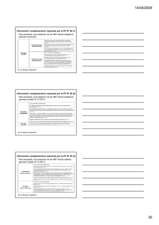14/04/2009




Información complementaria requerida por la RT Nº 26 (1)
 Para empresas cuya adopción de las NIIF resulta obligatoria
 (período transición)




Dr. C.P. Hernán P. Casinelli ®




Información complementaria requerida por la RT Nº 26 (2)
 Para empresas cuya adopción de las NIIF resulta obligatoria
 (período iniciado el 1/1/2011)




Dr. C.P. Hernán P. Casinelli ®




Información complementaria requerida por la RT Nº 26 (3)
 Para empresas cuya adopción de las NIIF resulta optativa
 (período iniciado el 1/1/2011)




Dr. C.P. Hernán P. Casinelli ®




                                                                      30
 