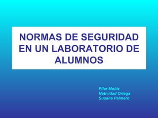 NORMAS DE SEGURIDAD EN UN LABORATORIO DE ALUMNOS Pilar Muñiz Natividad Ortega Susana Palmero 