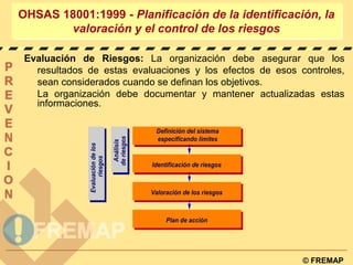 © FREMAP
OHSAS 18001:1999 - Planificación de la identificación, la
valoración y el control de los riesgos
OHSAS 18001:1999...