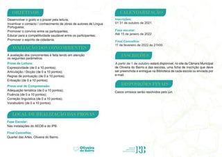 Ap
a
r
t
i
r
d
e1d
eo
u
t
u
b
r
o
I
n
s
c
r
i
ç
õ
e
s
:
0
13
1d
eo
u
t
u
b
r
od
e2
0
2
1
.
F
a
s
ee
s
c
o
l
a
r
:
A
t
é1
5d
ej
a
n
e
i
r
od
e2
0
2
2
.
F
i
n
a
l
C
o
n
c
e
l
h
i
a
:
1
1d
ef
e
v
e
r
e
i
r
od
e2
0
2
2à
s
2
1
h
0
0
.
 