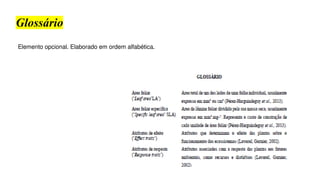 Glossário
Elemento opcional. Elaborado em ordem alfabética.
 