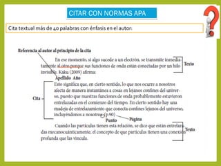 Cita textual más de 40 palabras con énfasis en el autor:
 