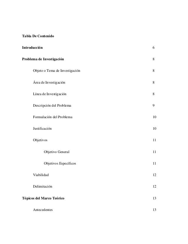 Tabla De Contenido Segun Apa