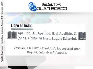 Fuente:Fuente:UniversidadExternadodeColombia,NormasAPA,Biblioteca(2017).
 