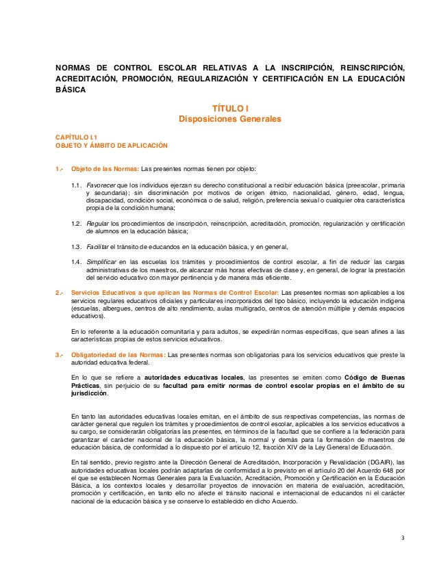 NORMAS DE CONTROL ESCOLAR RELATIVAS A LA INSCRIPCIÓN