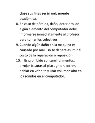 Normas de convivencia en la sala de informatica