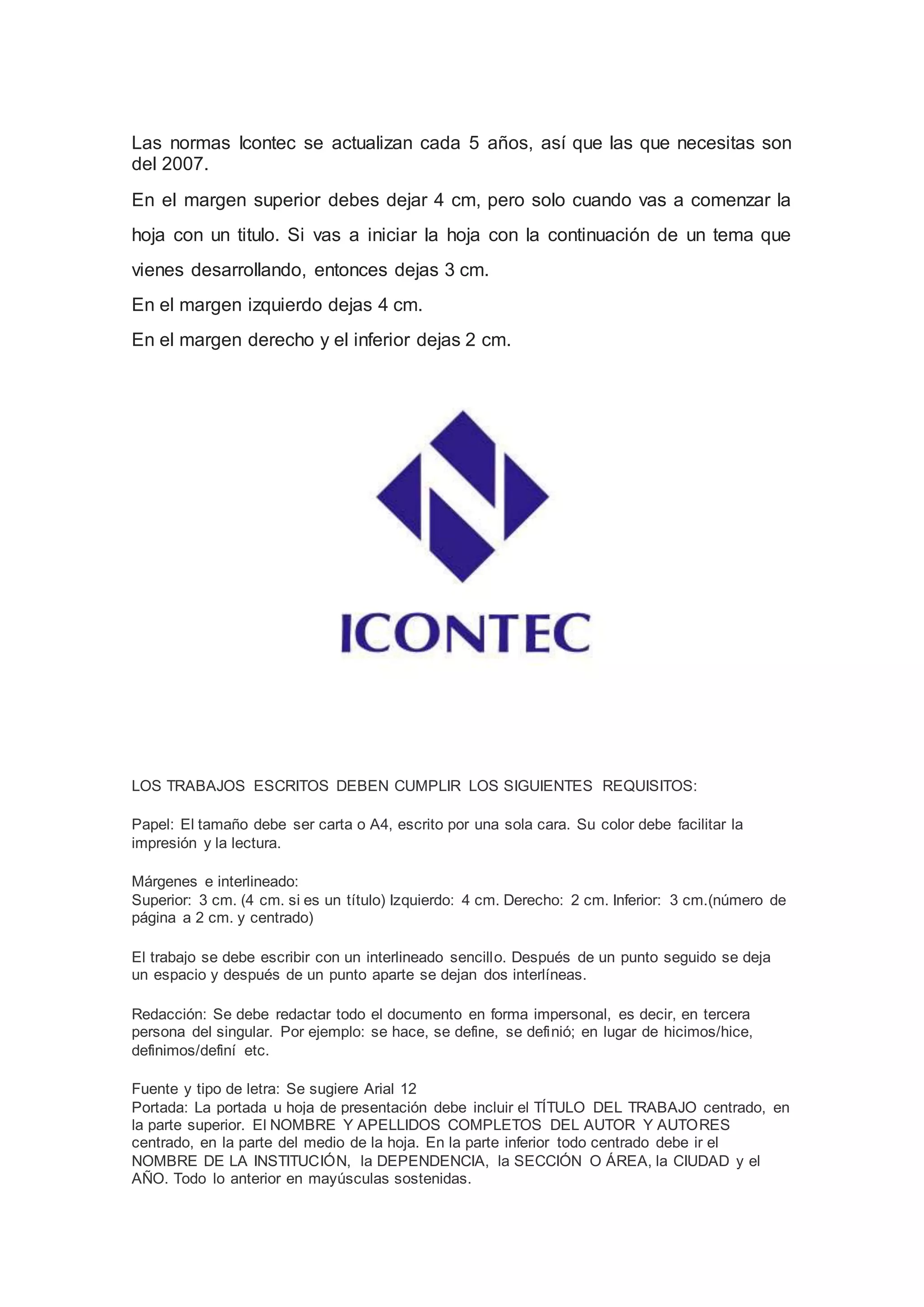 Normas de icontec 2012 | DOCX