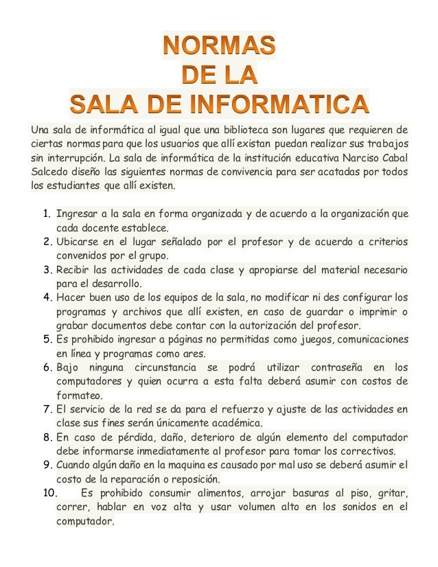Resultado de imagen para normas en la sala de informatica
