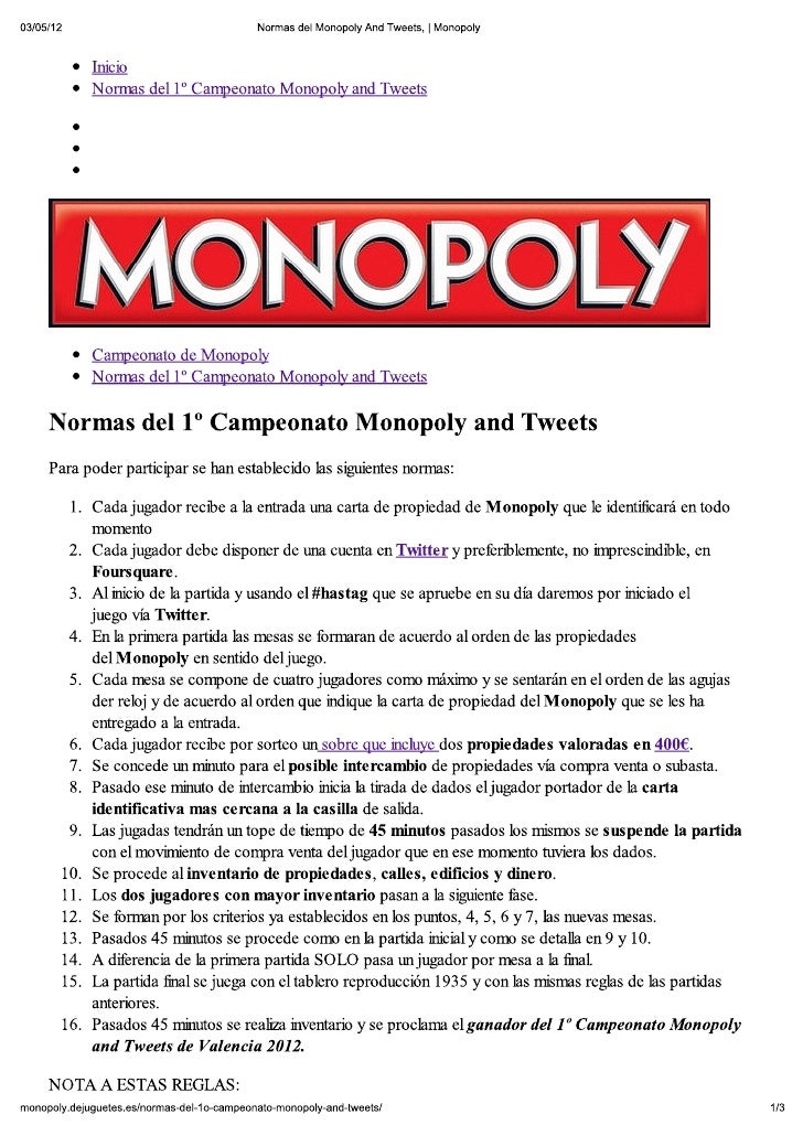 Normas Del Monopoly And Tweets Monopoly