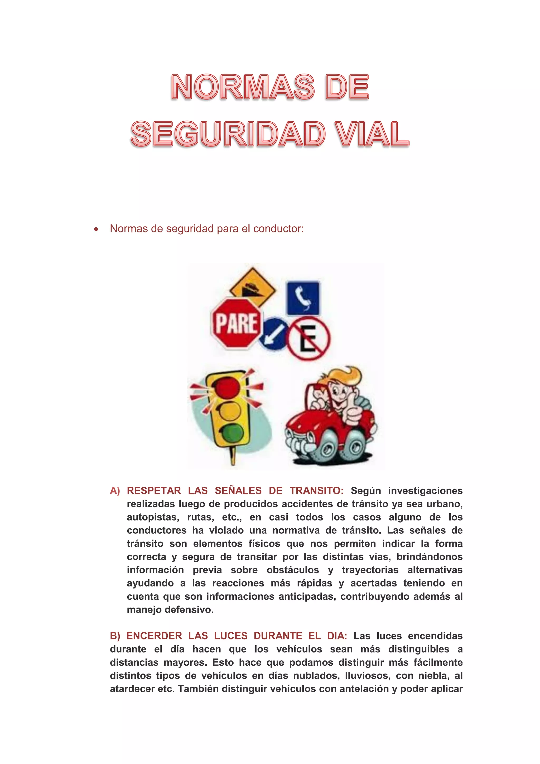 NORMAS DE SEGURIDAD VIAL | PDF