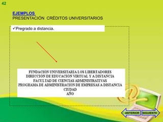 42

     EJEMPLOS
     PRESENTACIÓN CRÉDITOS UNIVERSITARIOS

     Pregrado a distancia.




                                            ANTERIOR   SIGUIENTE
 