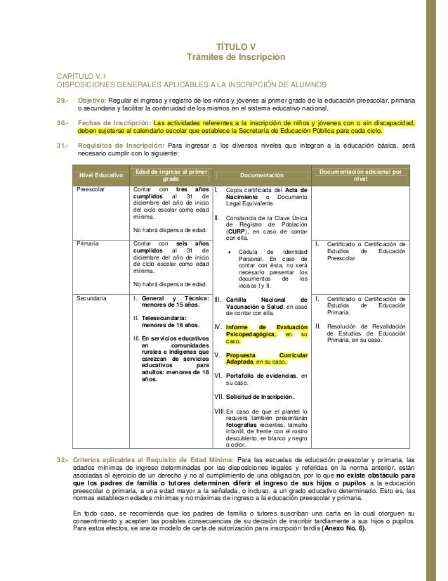 NORMAS DE CONTROL ESCOLAR RELATIVAS A LA INSCRIPCIÓN