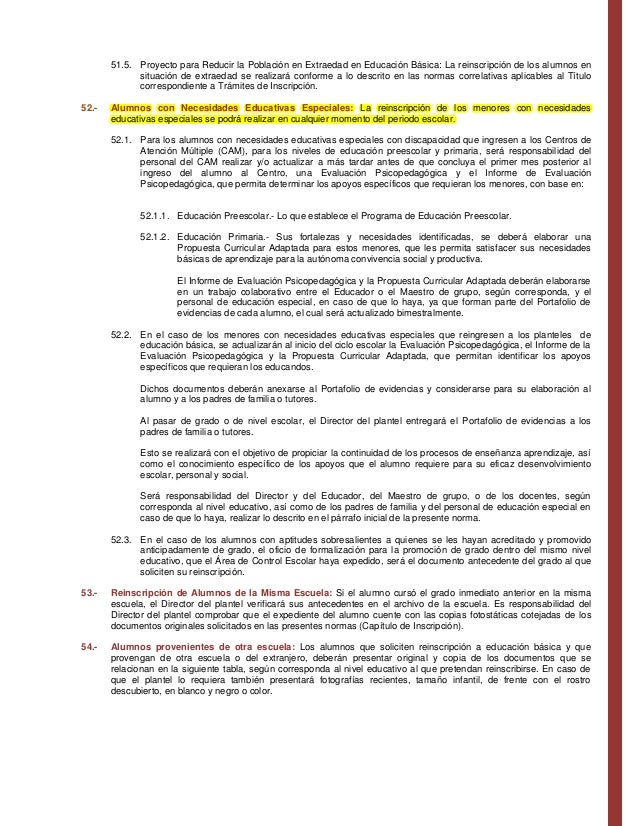 NORMAS DE CONTROL ESCOLAR RELATIVAS A LA INSCRIPCIÓN