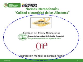 7GD-FM-016 V4
Comisión del Codex Alimentarius
Organización Mundial de Sanidad Animal
Normas internacionales
“Calidad e Inocuidad de los Alimentos”
 