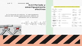 8.2.3 Periodo y
amortiguamiento
efectivos
En la dirección de análisis, el amortiguamiento
efectivo del sistema suelo-estructura elástico se
determinará con la expresión:
U P T 2022
 