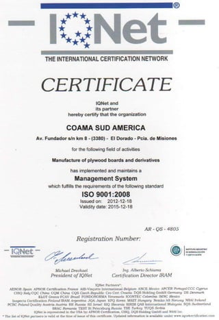 COAMA iqnet certificate