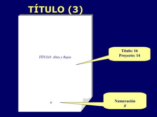 TÍTULO (3) TÍTULO: Altas y Bajas ii Numeración ii Título: 16 Proyecto: 14 
