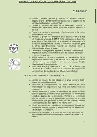 Normas para el  desarrollo de las actividades en el 2013 cetpro rd-0378-2012-ed