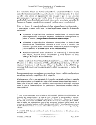 Normas unesco sobre competencias en tic para docentes | PDF