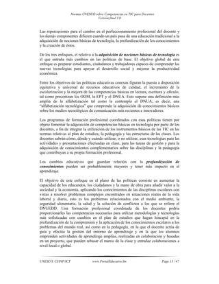 Normas unesco sobre competencias en tic para docentes | PDF