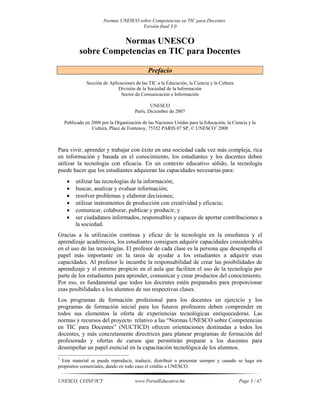 Normas unesco sobre competencias en tic para docentes | PDF