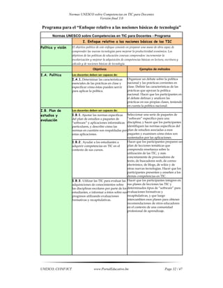 Normas unesco sobre competencias en tic para docentes | PDF