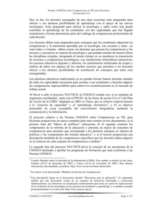 Normas unesco sobre competencias en tic para docentes | PDF