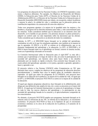 Normas unesco sobre competencias en tic para docentes | PDF