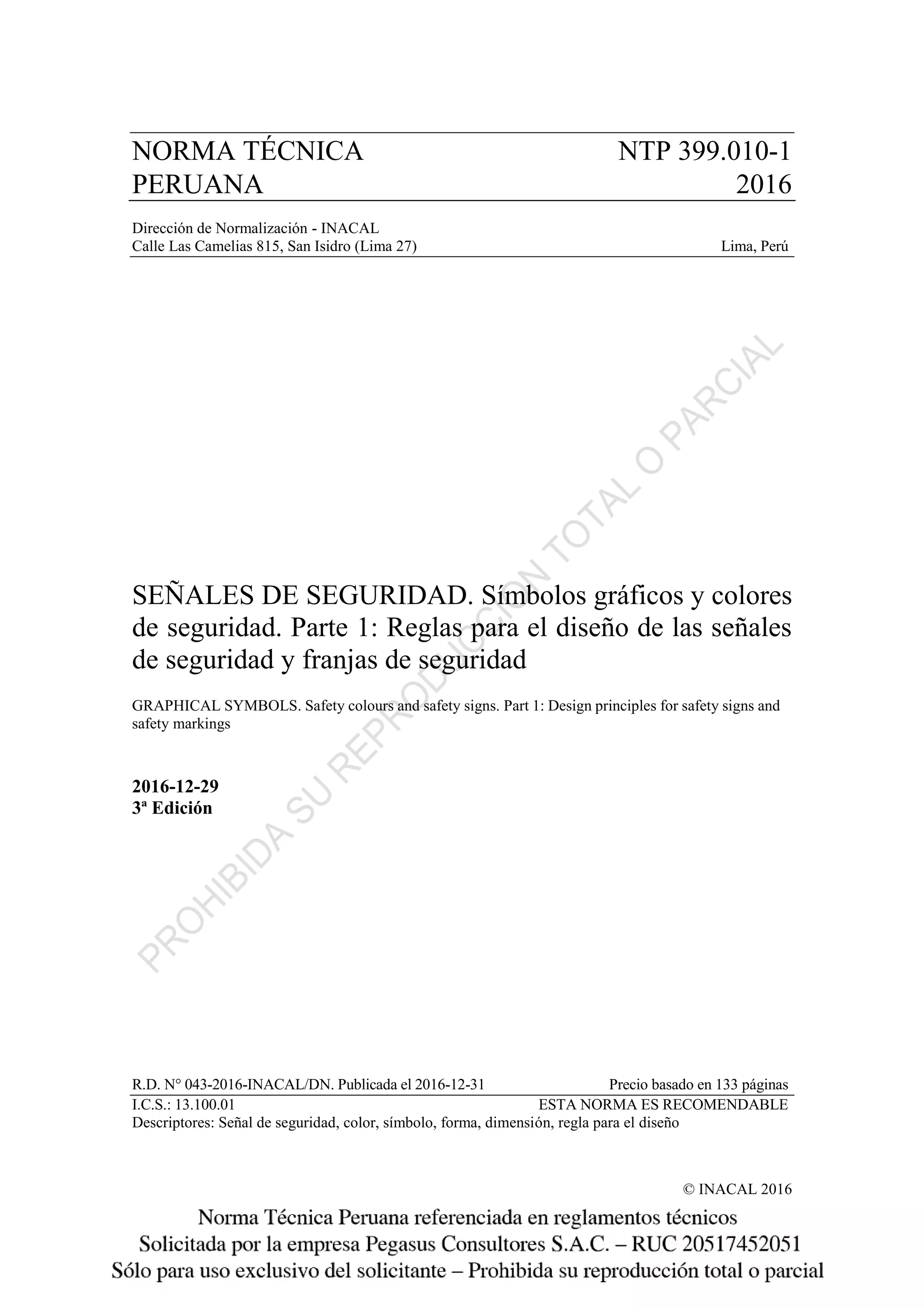 Norma técnica peruana NTP 399.010-1 2016 SEÑALES DE SEGURIDAD | PDF