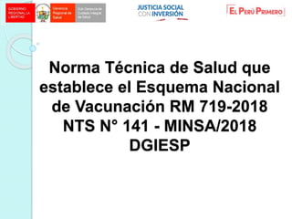 Norma Técnica de Salud que
establece el Esquema Nacional
de Vacunación RM 719-2018
NTS N° 141 - MINSA/2018
DGIESP
 