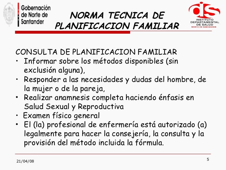 Norma técnica para planificación familiar