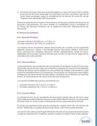 SDUD HQWURV (GXFDWLYRV TXH
                           IXQFLRQDQ DGVFULWDV D ,QVWLWXFLRQHV GHO (VWDGR $FXHUGR (MHFXWLYR 1ž   GH
                           fecha 20 de agosto de 2008).

                           /D HVWUXFWXUD RUJDQL]DWLYD GHO FHQWUR HGXFDWLYR GHEH HVWDU GHÀQLGD HQ HO
                           organigrama institucional que forma parte del proyecto de gestión del Proyecto
                           Educativo Institucional (PEI).

                           B.2. Dependencia jerárquica.

                           6H HVWDEOHFHQ ODV VLJXLHQWHV GHSHQGHQFLDV MHUiUTXLFDV
                           (Q ORV RQVHMRV 'LUHFWLYRV (VFRODUHV '( 