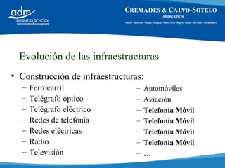 Evolución de las infraestructuras <ul><li>Construcción de infraestructuras: </li></ul><ul><ul><li>Ferrocarril </li></ul></...