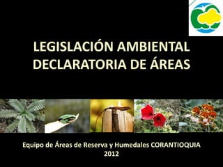 LEGISLACIÓN AMBIENTAL
  DECLARATORIA DE ÁREAS




Equipo de Áreas de Reserva y Humedales CORANTIOQUIA
                         2012
 