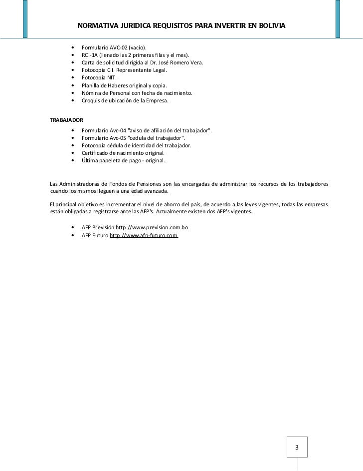 Normativa juridica requisitos para invertir en bolivia