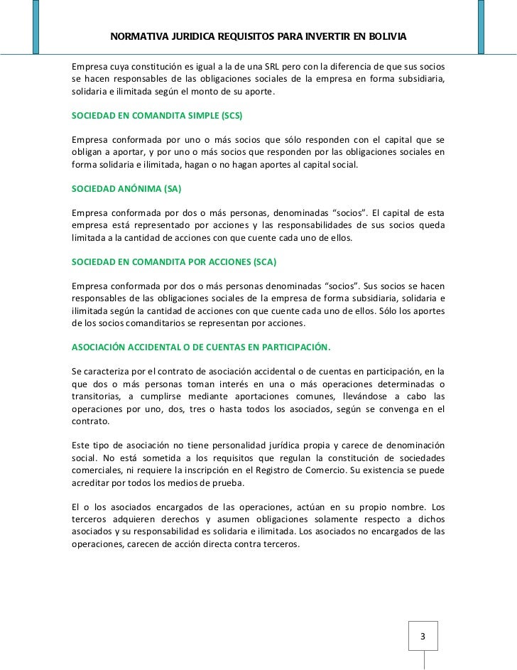 Normativa Juridica Requisitos Para Invertir En Bolivia