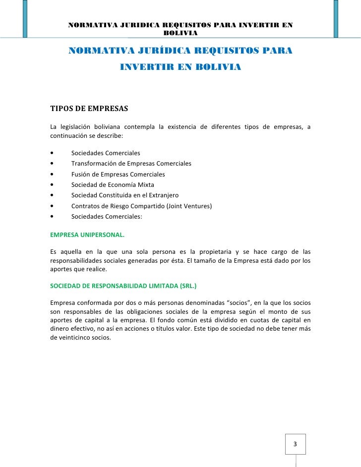Normativa Juridica Requisitos Para Invertir En Bolivia