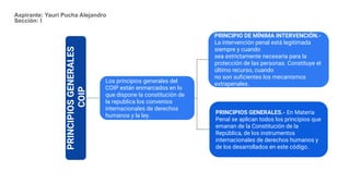 Aspirante: Yauri Pucha Alejandro
Sección: I
PRINCIPIOS
GENERALES
COIP
PRINCIPIOS GENERALES.- En Materia
Penal se aplican t...