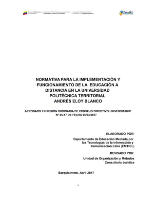Normativa para la implementación y funcionamiento de educación a ...