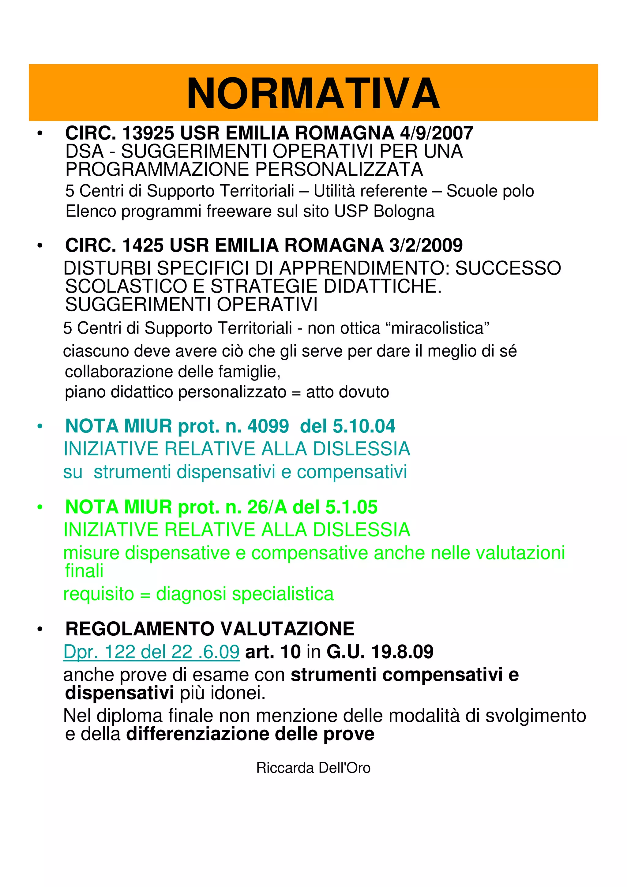 Normativa pdp, emilia romagna, Dell' Oro