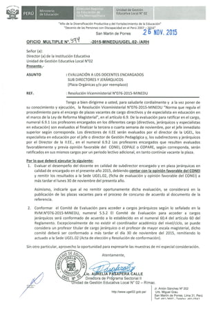 Normatividad y fichas de evaluacion a los docentes encargados en subdirecciones y plazas jerarquicas 2015