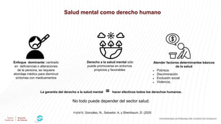 Salud mental como derecho humano
FUENTE: González, N., Salvador, A. y Sheinbaum, D. (2020
Enfoque dominante: centrado
en d...