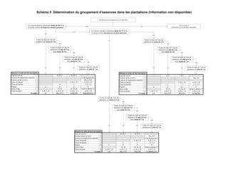 Schéma 5 Détermination du groupement d’essences dans les plantations (information non disponible)
L’information sur les plantations est-elle disponible ?

Les essences plantées constituent moins de 50l% de
la surface terrière de toutes les essences présentes

Voir le schéma 4
(information sur les plantations disponible)

oui

non

Les essences plantées constituent moins de 75l% de
la surface terrière de toutes les essences présentes

non
oui

non

Toutes les tiges de l’aire de
plantation ont moins de 2 m

Toutes les tiges de l’aire de
plantation ont moins de 2 m

oui
non

non

Toutes les tiges de l’aire de
plantation ont plus de 2 m,
mais moins de 4 m non

Toutes les tiges de l’aire de
plantation ont plus de 2 m,
mais moins de 4 m non

non

Toutes les tiges de l’aire de
plantation ont plus de 4 m,
non
mais moins de 7 m

oui

Données et ordre de leur inscription
Type de couvert
1
Essences de régénération naturelle 2
Essences mises en terre
3
Classe de densité
4
Classe de hauteur
5
Origine
6
Classe d’âge
7
Classe de pente
8
Exemple :

A, B, C, D
pC

oui

R, M, F

p

oui

Toutes les tiges de l’aire de
plantation ont plus de 4 m,
non
mais moins de 7 m

non

Toutes les tiges de l’aire de
plantation ont plus de 7 m

oui

R, M, F

6
p
10, 30
A, B, C, D
M6 p 10 A

A, B, C, D
5
p
10, 30, 50
A, B, C, D
M B5p 10 B

non

Données et ordre de leur inscription
Type de couvert
1
Essences mises en terre
2
Essences de régénération naturelle 3
Classe de densité
4
Classe de hauteur
5
Origine
6
Classe d’âge
7
Classe de pente
8
Exemple :

Code de group. d'ess.
(Rés), (Fel)
A, B, C, D
1, 2, 3, 4
p
Selon le tableau 15
A, B, C, D
Pe(Res) B4 p 30 A

oui

oui

R, F

non

Toutes les tiges de l’aire de
plantation ont plus de 7 m

R, F
Rés, Fel

p
A, B, C, D
pA

6
p
10, 30
A, B, C, D
R6 p 10 B

A, B, C, D
5
p
10, 30, 50
A, B, C, D
R B5 p 10 A

A, B, C, D
1, 2, 3, 4
p
Selon le tableau 15
A, B, C, D
FeL B4p 30 B

Toutes les tiges de l’aire de
plantation ont moins de 2 m
non

Toutes les tiges de l’aire de
plantation ont plus de 2 m,
mais moins de 4 m non

non

Toutes les tiges de l’aire de
plantation ont plus de 4 m,
non
mais moins de 7 m

Données et ordre de leur inscription
oui
Type de couvert
1
Essences mises en terre
2
Essences de régénération naturelle 3
Classe de densité
4
Classe de hauteur
5
Origine
6
Classe d’âge
7
Classe de pente
8
Exemple :

oui

oui

R, M, F

oui

non

Toutes les tiges de l’aire de
plantation ont plus de 7 m

R, M, F
Rés, Fel
(Code de group. d'ess.)

P
A, B, C, D
pB

6
P
10, 30
A, B, C, D
M6 p 10 B

A, B, C, D
5
P
10, 30, 50
A, B, C, D
F B5 p 10 B

A, B, C, D
1, 2, 3, 4
P
Selon le tableau 15
A, B, C, D
FeL (Bb) B4 p 30 A

31

 