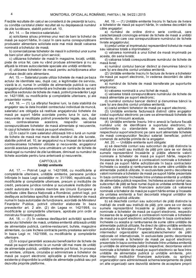 Norme De Aplicare A Legii 142 1998 Privind Tichetele De Masa